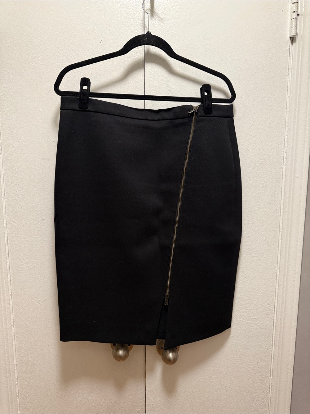 J. Crew Black Pencil Skirt with Diagonal Gold Zip